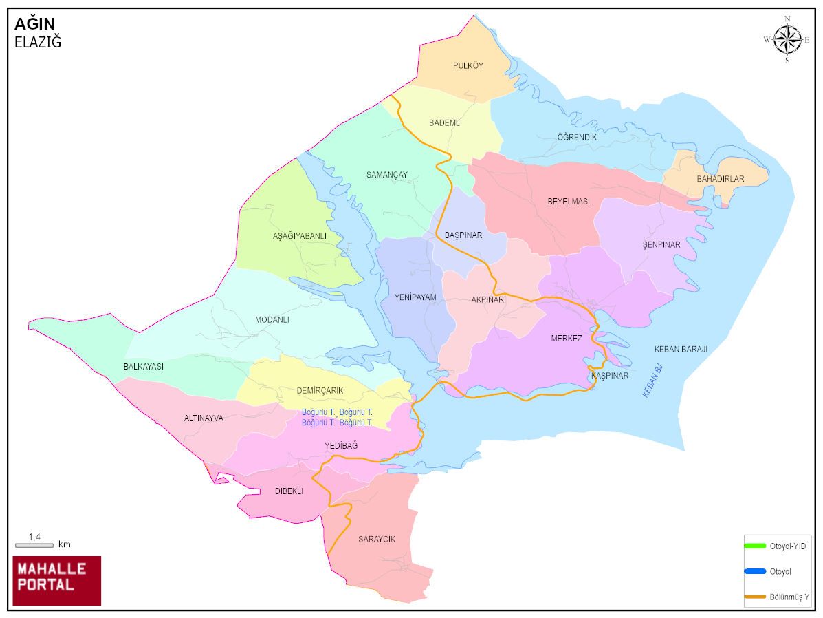 AĞIN Mahalle Köy Haritası | İlçe Mahalleleri ve Köy Sınırları