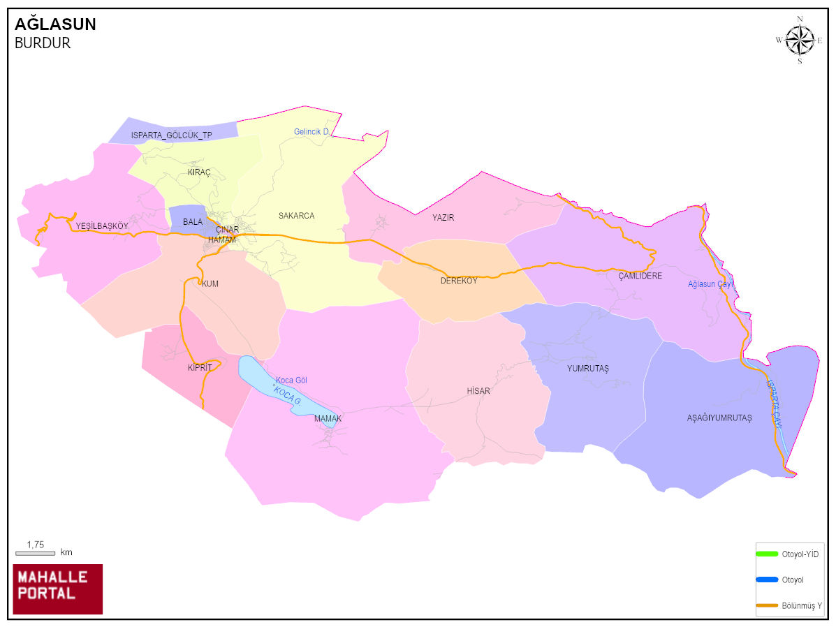 AĞLASUN Mahalle Köy Haritası | İlçe Mahalleleri ve Köy Sınırları