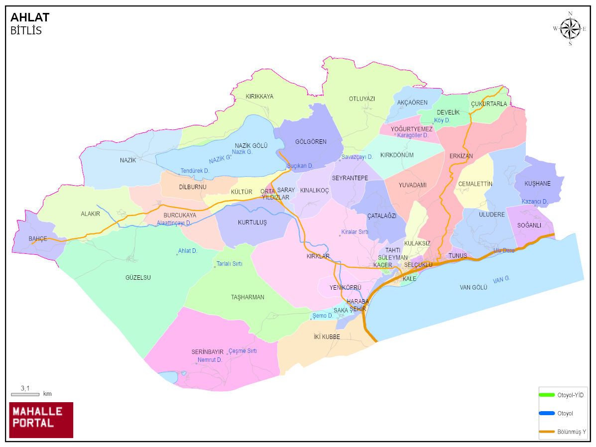 AHLAT Mahalle Köy Haritası | İlçe Mahalleleri ve Köy Sınırları