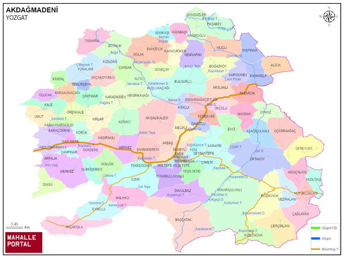 AKDAĞMADENİ Mahalle Köy Haritası | İlçe Mahalleleri ve Köy Sınırları