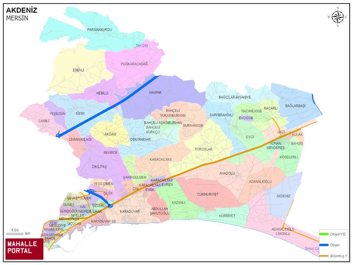 AKDENİZ Mahalle Köy Haritası | İlçe Mahalleleri ve Köy Sınırları
