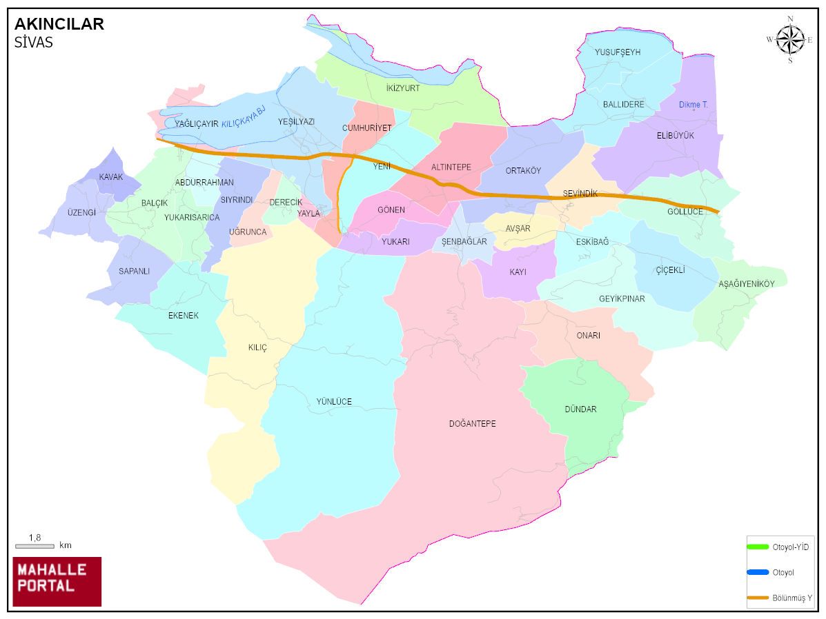AKINCILAR Mahalle Köy Haritası | İlçe Mahalleleri ve Köy Sınırları