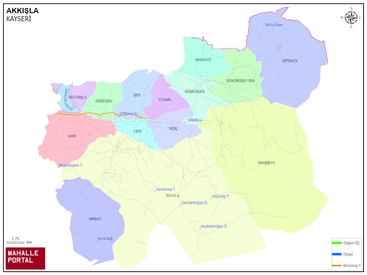 AKKIŞLA Mahalle Köy Haritası | İlçe Mahalleleri ve Köy Sınırları