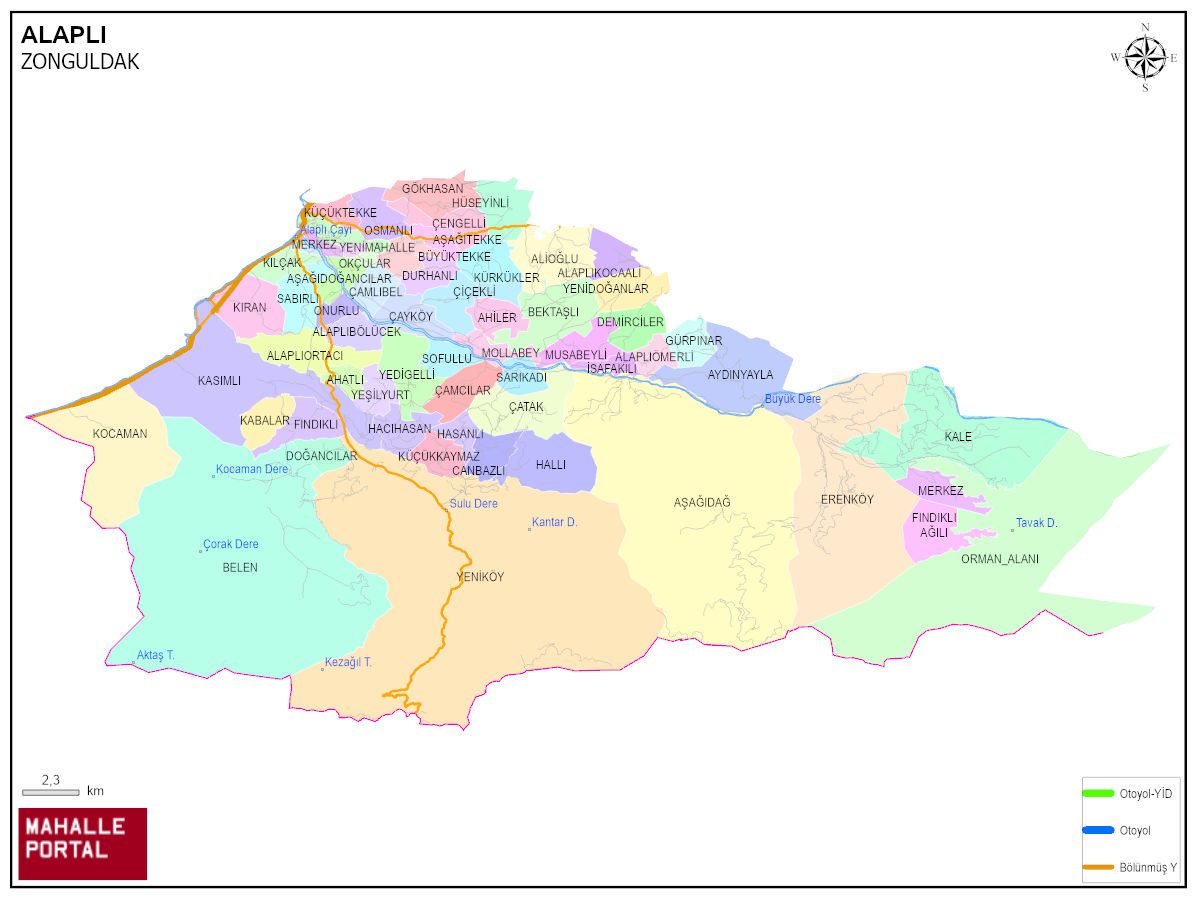 ALAPLI Mahalle Köy Haritası | İlçe Mahalleleri ve Köy Sınırları