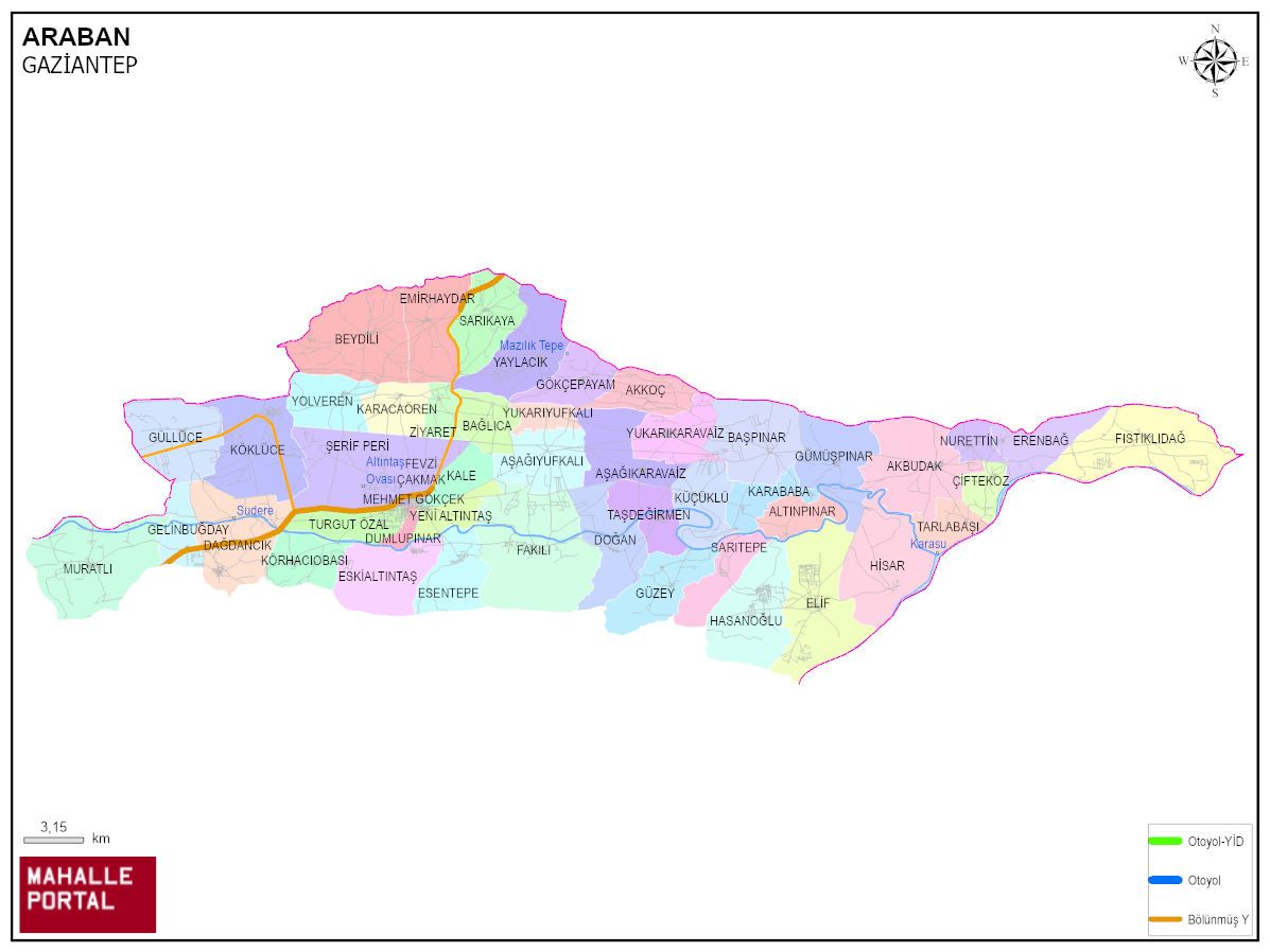 ARABAN Mahalle Köy Haritası | İlçe Mahalleleri ve Köy Sınırları