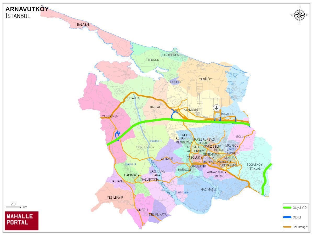 ARNAVUTKÖY Mahalle Köy Haritası | İlçe Mahalleleri ve Köy Sınırları