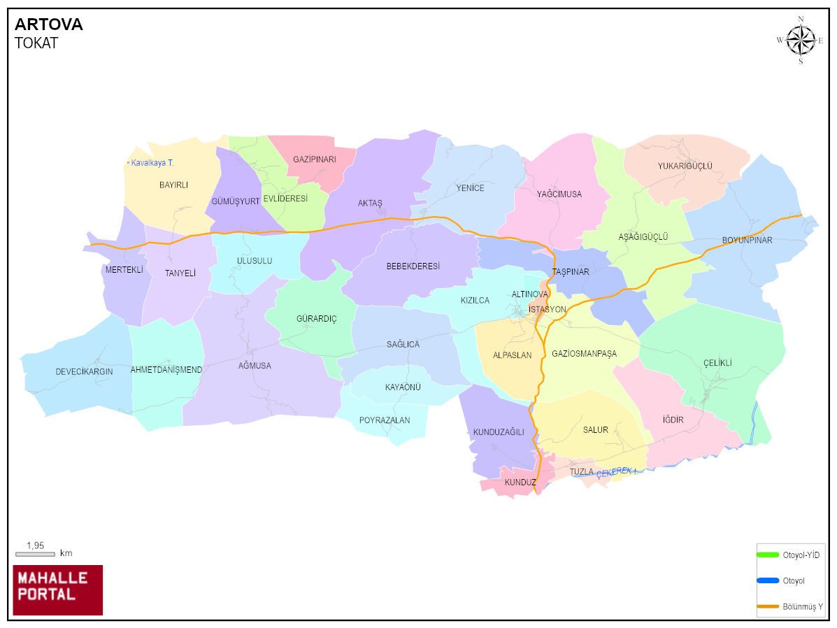 ARTOVA Mahalle Köy Haritası | İlçe Mahalleleri ve Köy Sınırları