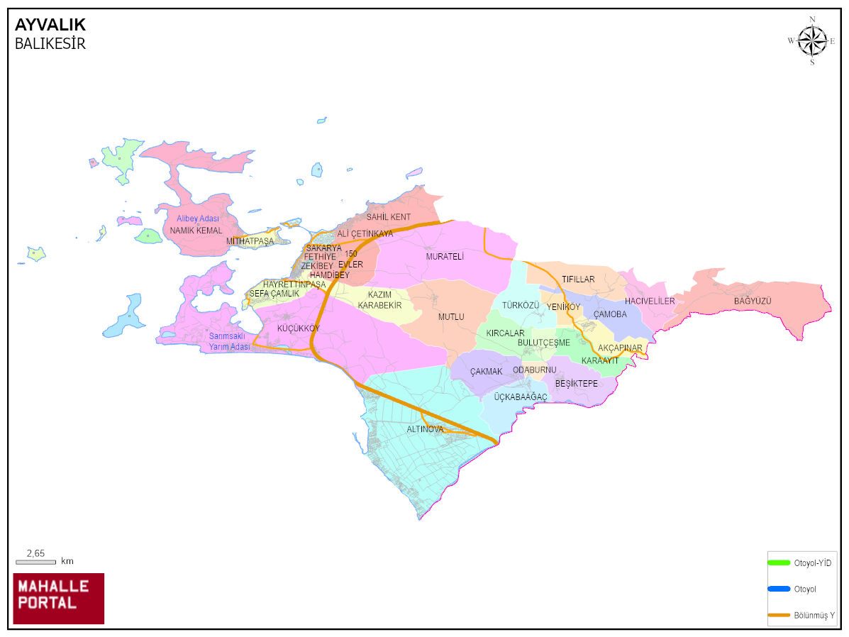 AYVALIK Mahalle Köy Haritası | İlçe Mahalleleri ve Köy Sınırları
