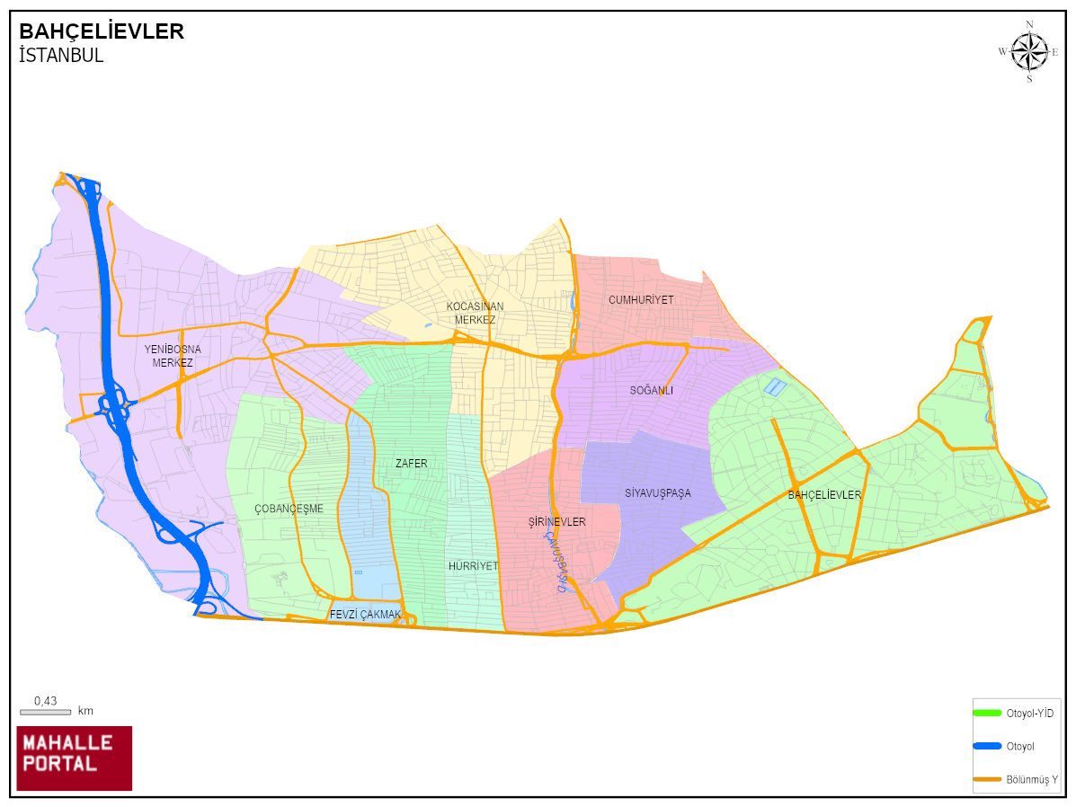 BAHÇELİEVLER Mahalle Köy Haritası | İlçe Mahalleleri ve Köy Sınırları