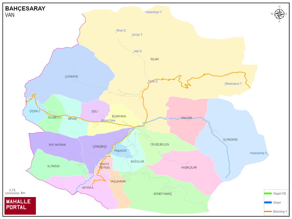 BAHÇESARAY Mahalle Köy Haritası | İlçe Mahalleleri ve Köy Sınırları