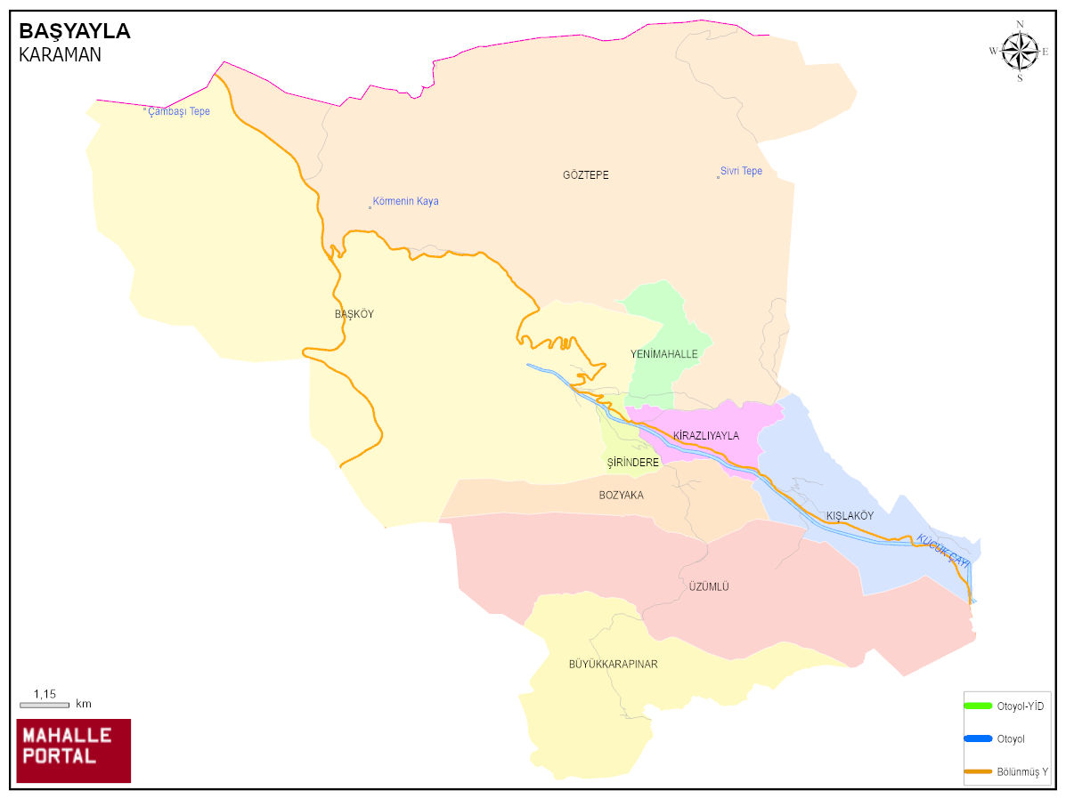 BAŞYAYLA Mahalle Köy Haritası | İlçe Mahalleleri ve Köy Sınırları