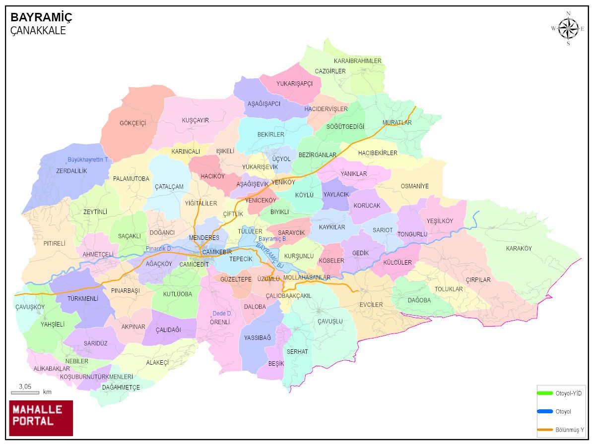 BAYRAMİÇ Mahalle Köy Haritası | İlçe Mahalleleri ve Köy Sınırları