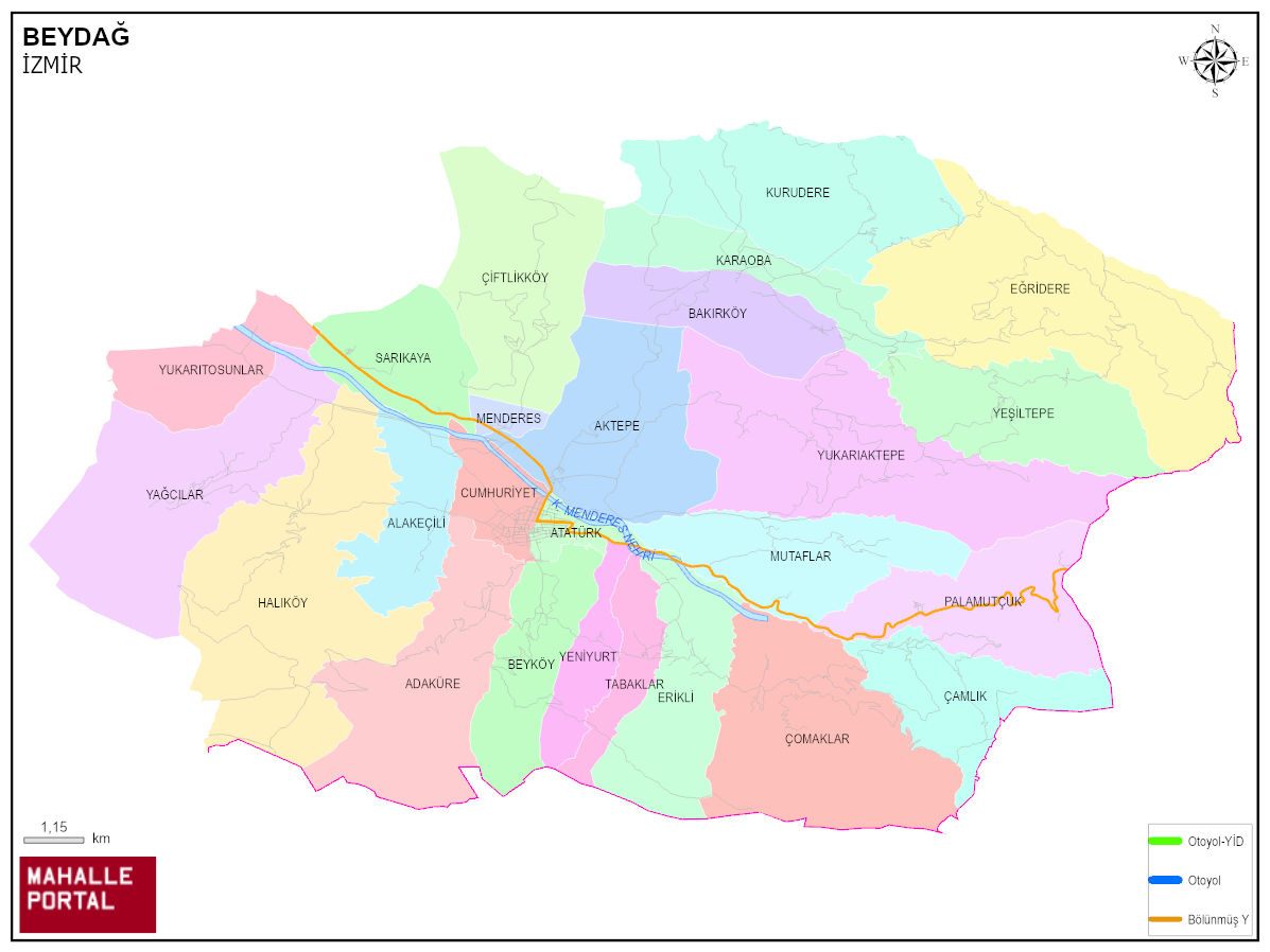 BEYDAĞ Mahalle Köy Haritası | İlçe Mahalleleri ve Köy Sınırları