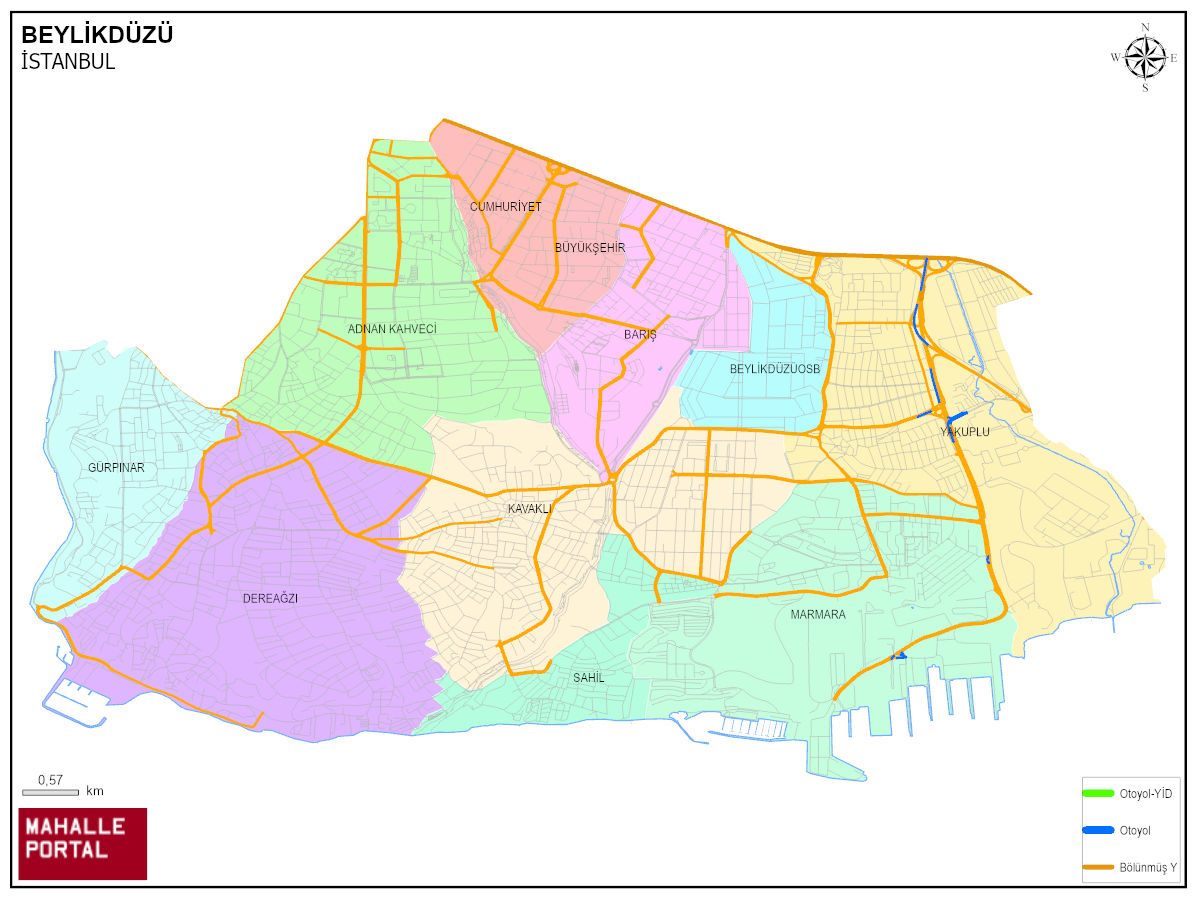 BEYLİKDÜZÜ Mahalle Köy Haritası | İlçe Mahalleleri ve Köy Sınırları