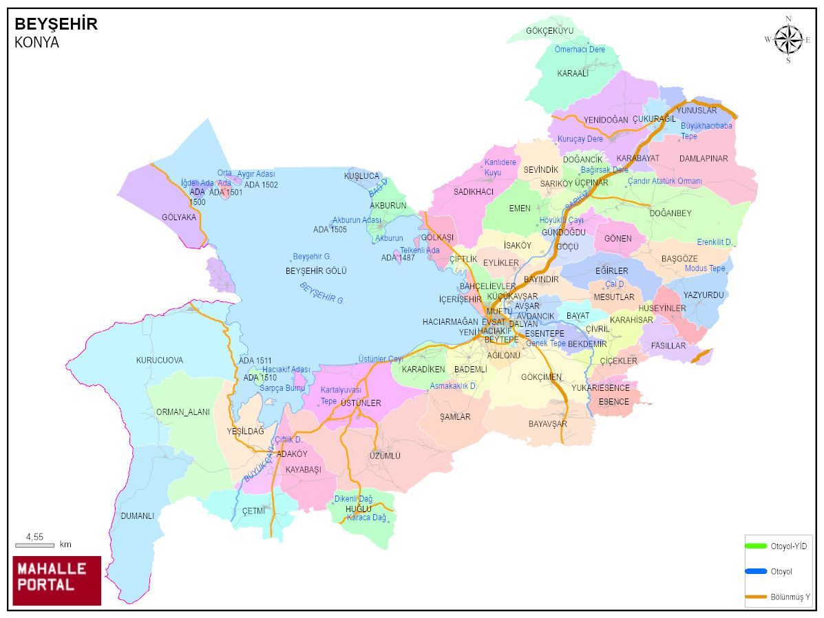 BEYŞEHİR Mahalle Köy Haritası | İlçe Mahalleleri ve Köy Sınırları