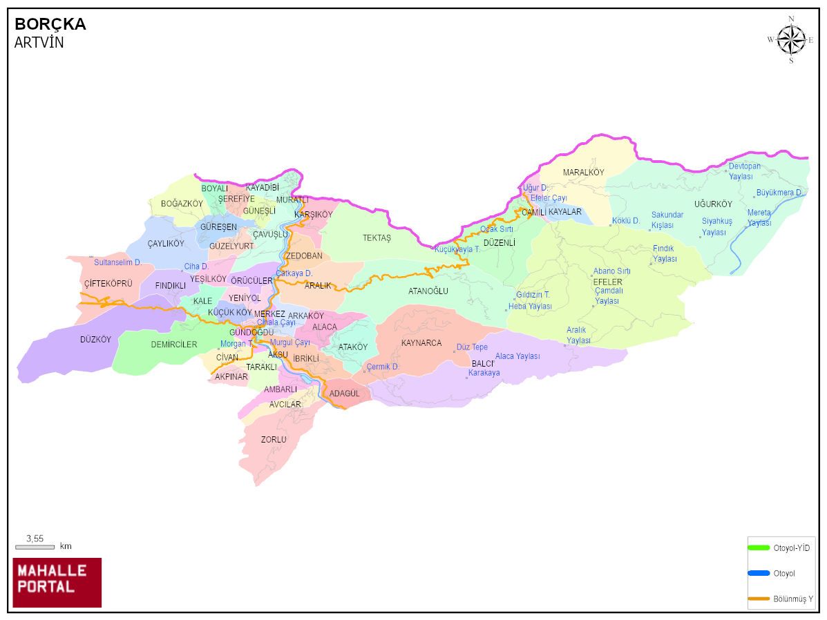 BORÇKA Mahalle Köy Haritası | İlçe Mahalleleri ve Köy Sınırları