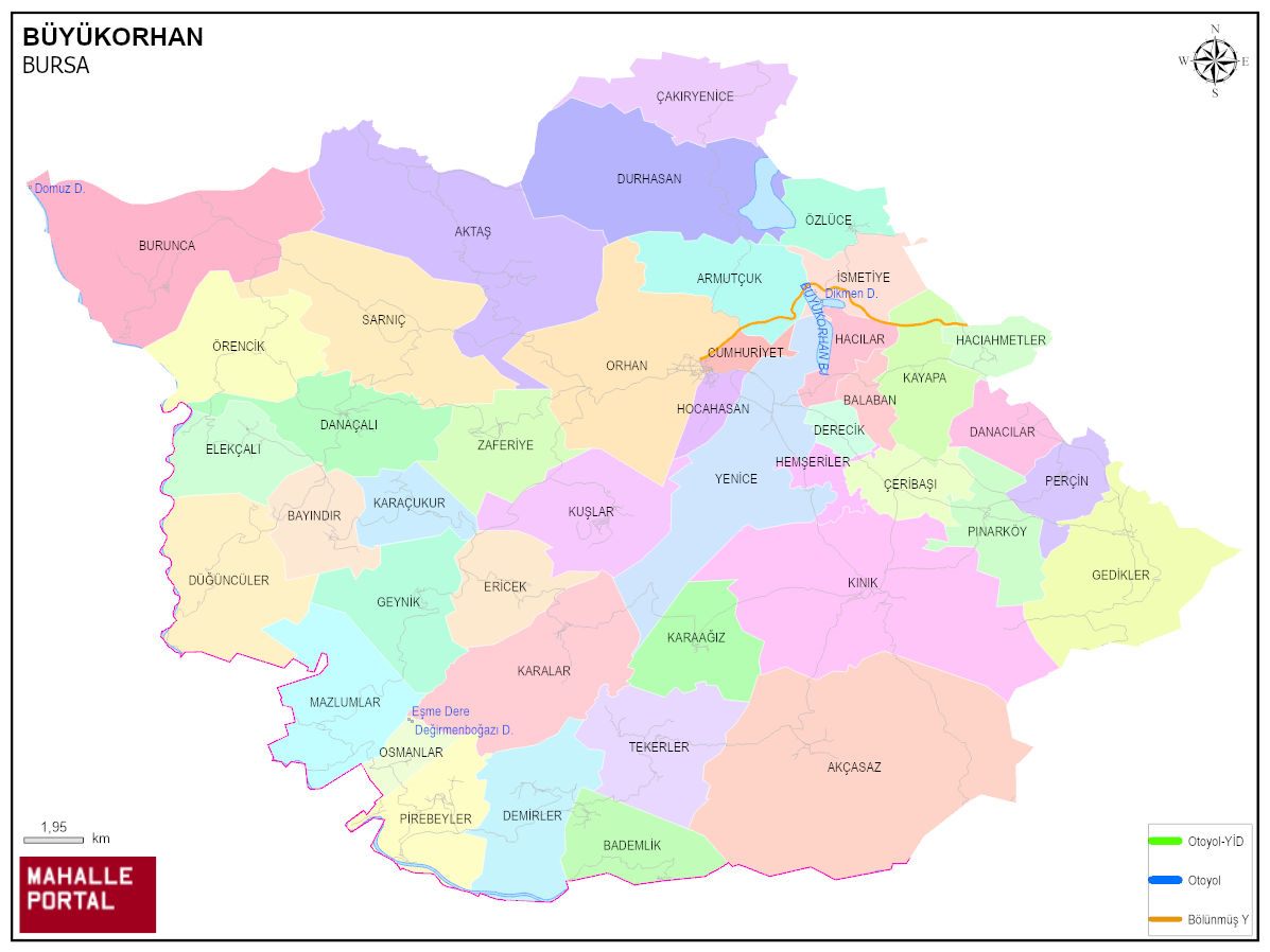BÜYÜKORHAN Mahalle Köy Haritası | İlçe Mahalleleri ve Köy Sınırları