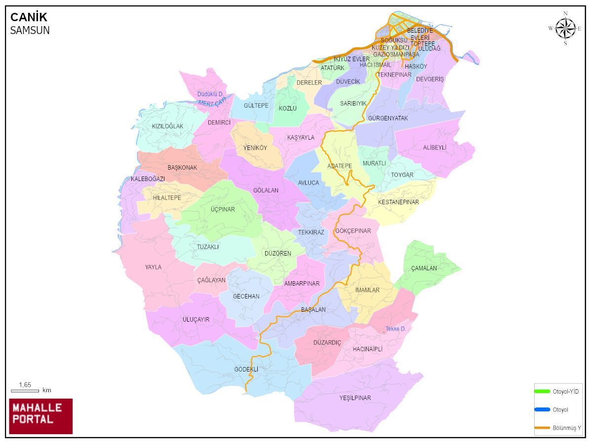CANİK Mahalle Köy Haritası | İlçe Mahalleleri ve Köy Sınırları