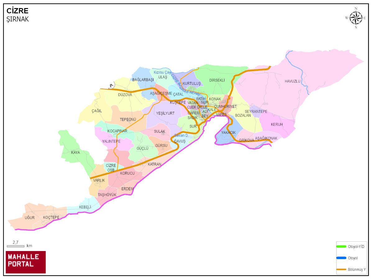 CİZRE Mahalle Köy Haritası | İlçe Mahalleleri ve Köy Sınırları