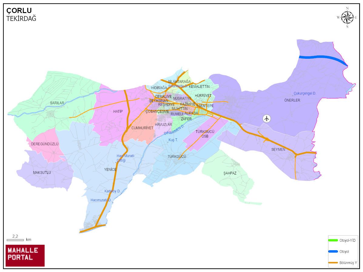 ÇORLU Mahalle Köy Haritası | İlçedeki Tüm Mahalle ve Köyler