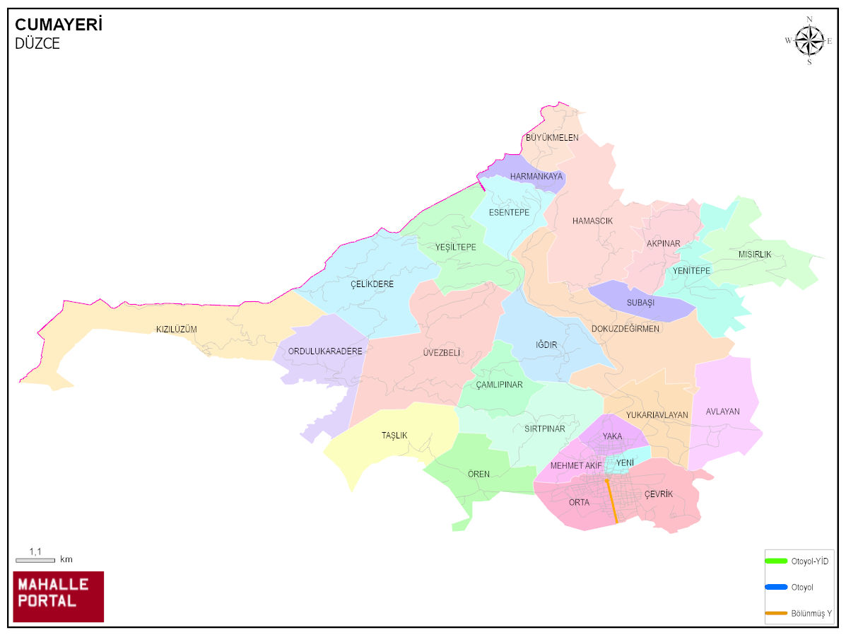 CUMAYERİ Mahalle Köy Haritası | İlçe Mahalleleri ve Köy Sınırları