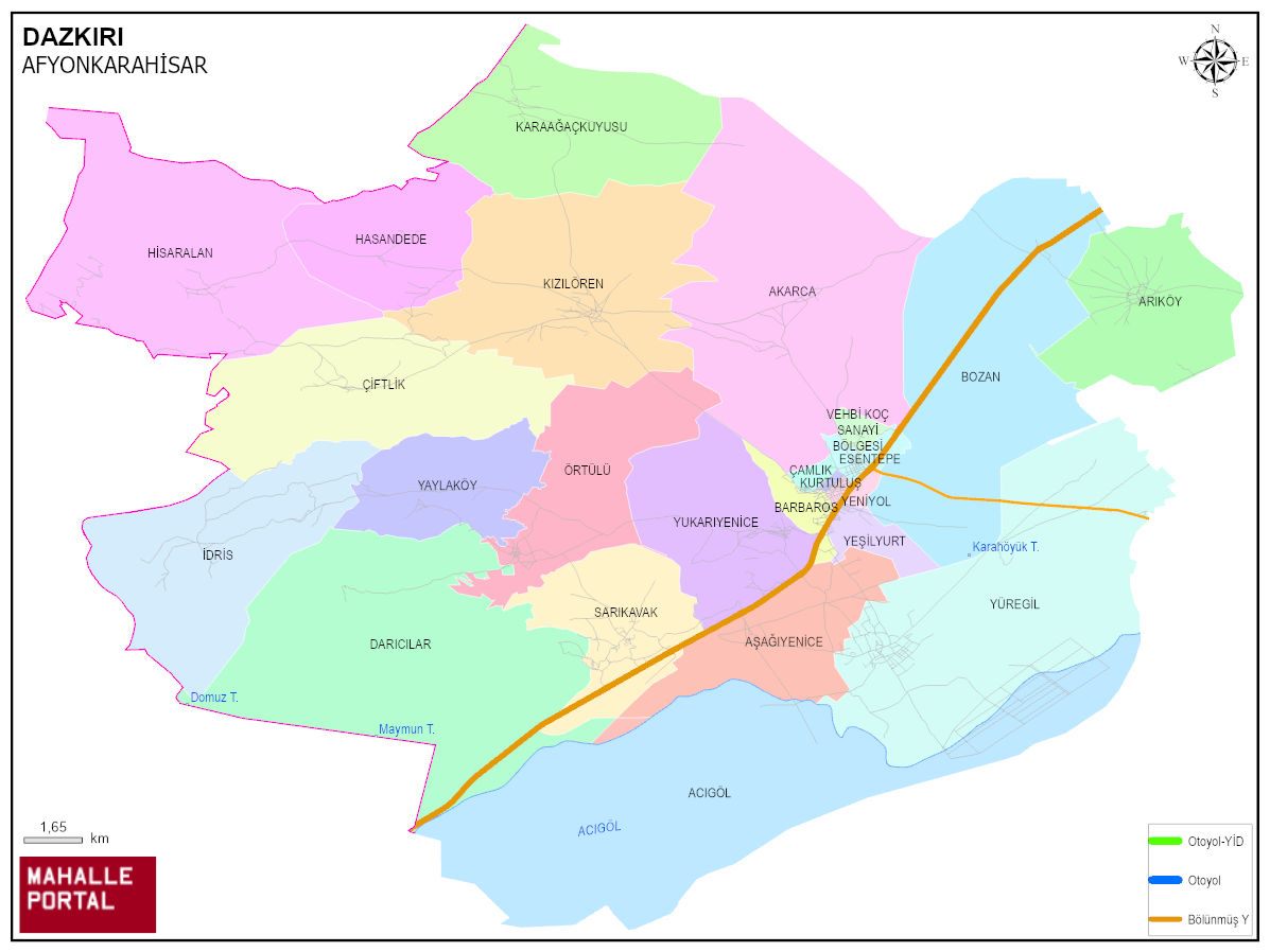 DAZKIRI Mahalle Köy Haritası | İlçe Mahalleleri ve Köy Sınırları