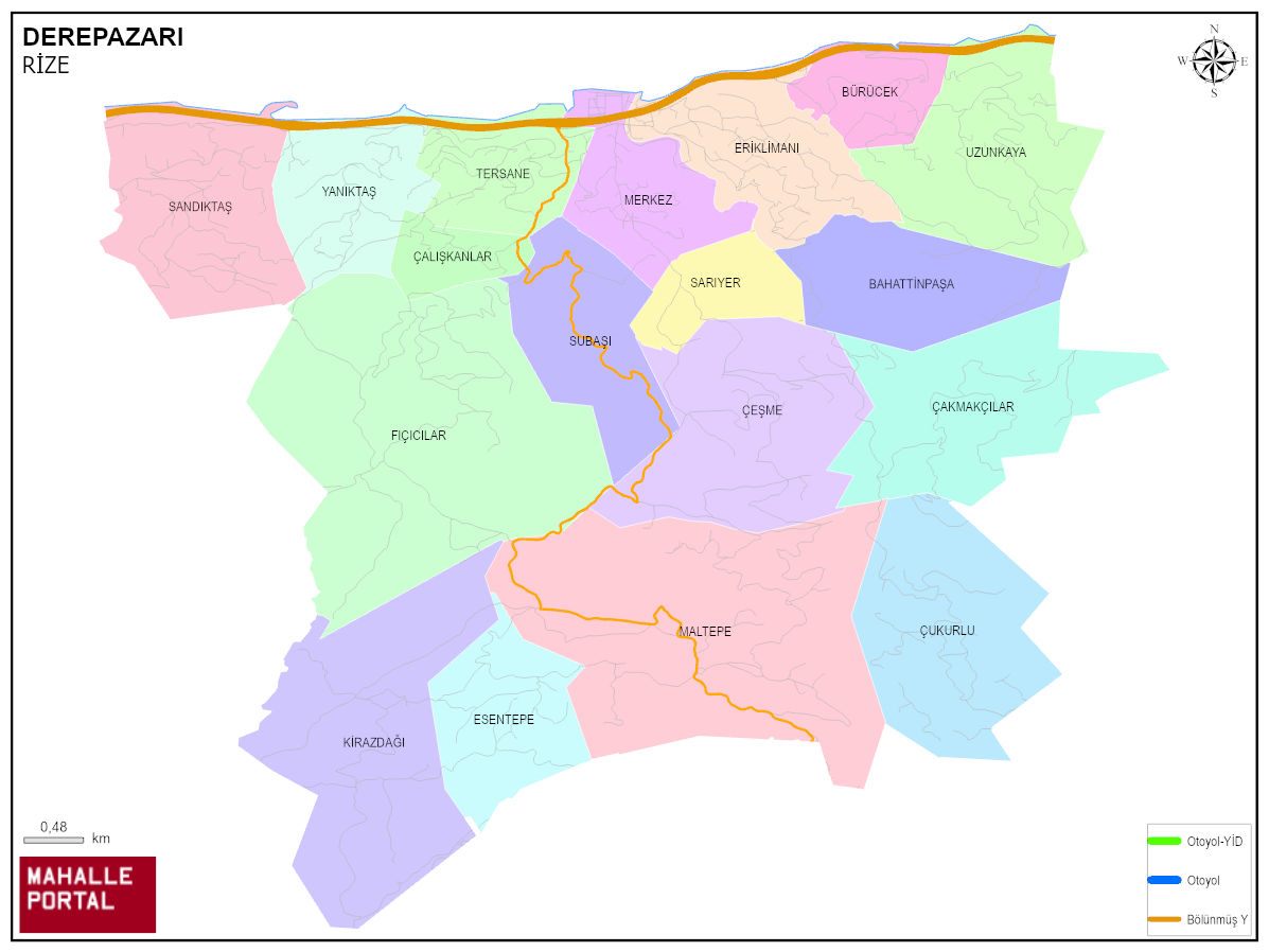 DEREPAZARI Mahalle Köy Haritası | İlçe Mahalleleri ve Köy Sınırları