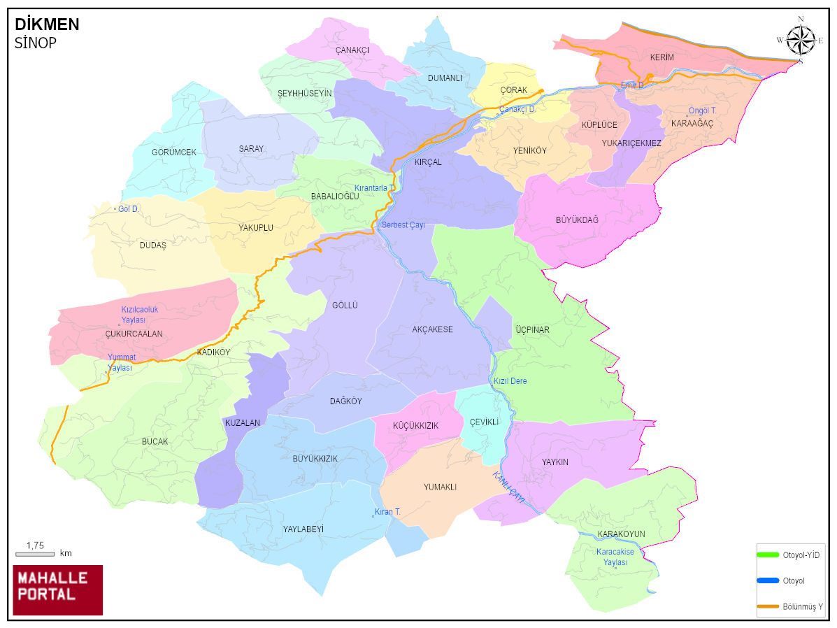 DİKMEN Mahalle Köy Haritası | İlçe Mahalleleri ve Köy Sınırları