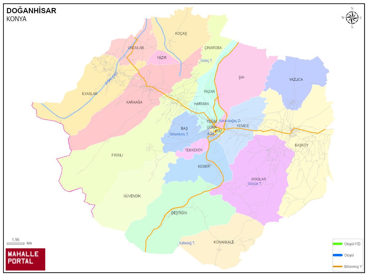DOĞANHİSAR Mahalle Köy Haritası | İlçe Mahalleleri ve Köy Sınırları