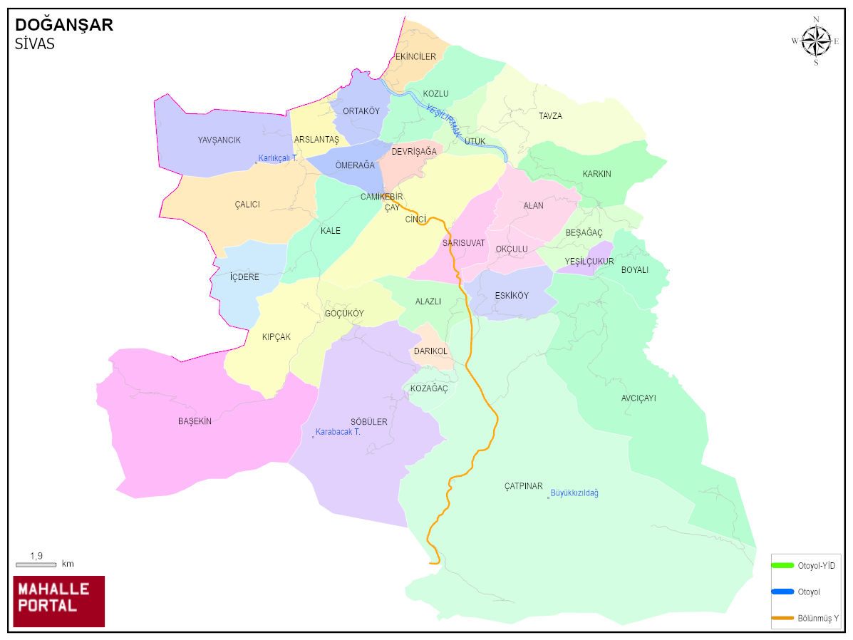 DOĞANŞAR Mahalle Köy Haritası | İlçe Mahalleleri ve Köy Sınırları
