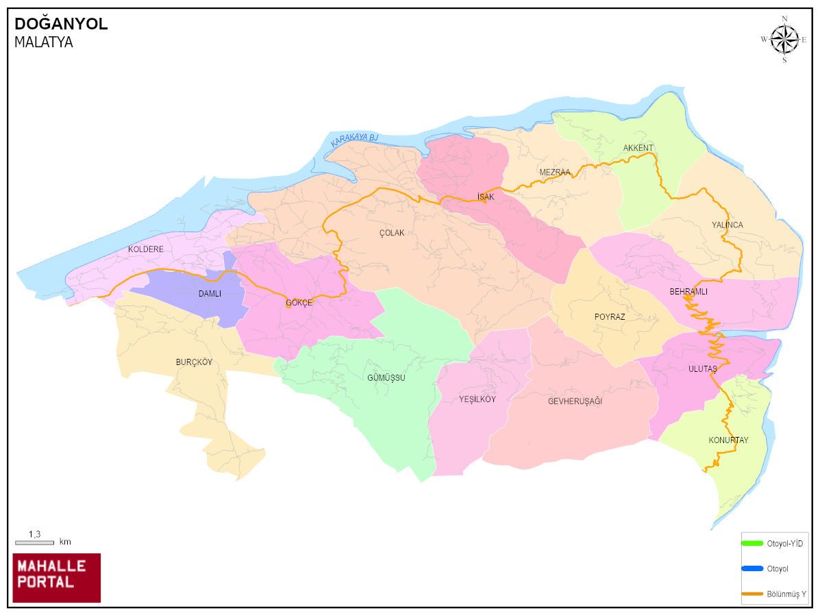 DOĞANYOL Mahalle Köy Haritası | İlçe Mahalleleri ve Köy Sınırları