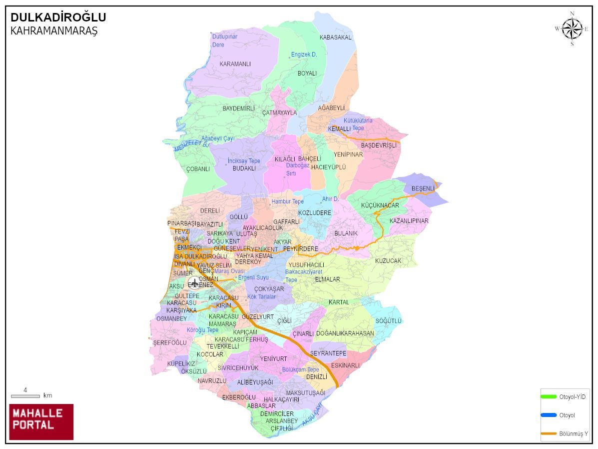 DULKADİROĞLU Mahalle Köy Haritası | İlçe Mahalleleri ve Köy Sınırları