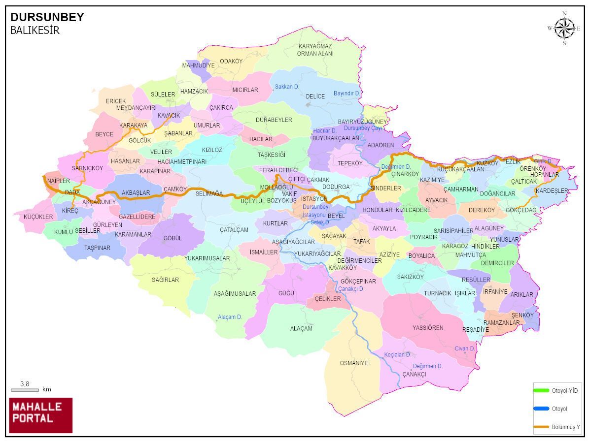 DURSUNBEY Mahalle Köy Haritası | İlçe Mahalleleri ve Köy Sınırları