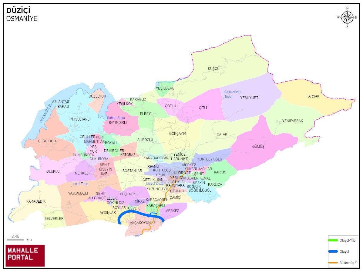 DÜZİÇİ Mahalle Köy Haritası | İlçe Mahalleleri ve Köy Sınırları