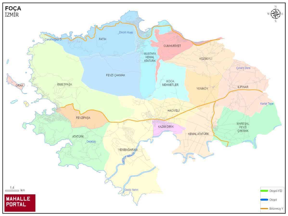 FOÇA Mahalle Köy Haritası | İlçe Mahalleleri ve Köy Sınırları