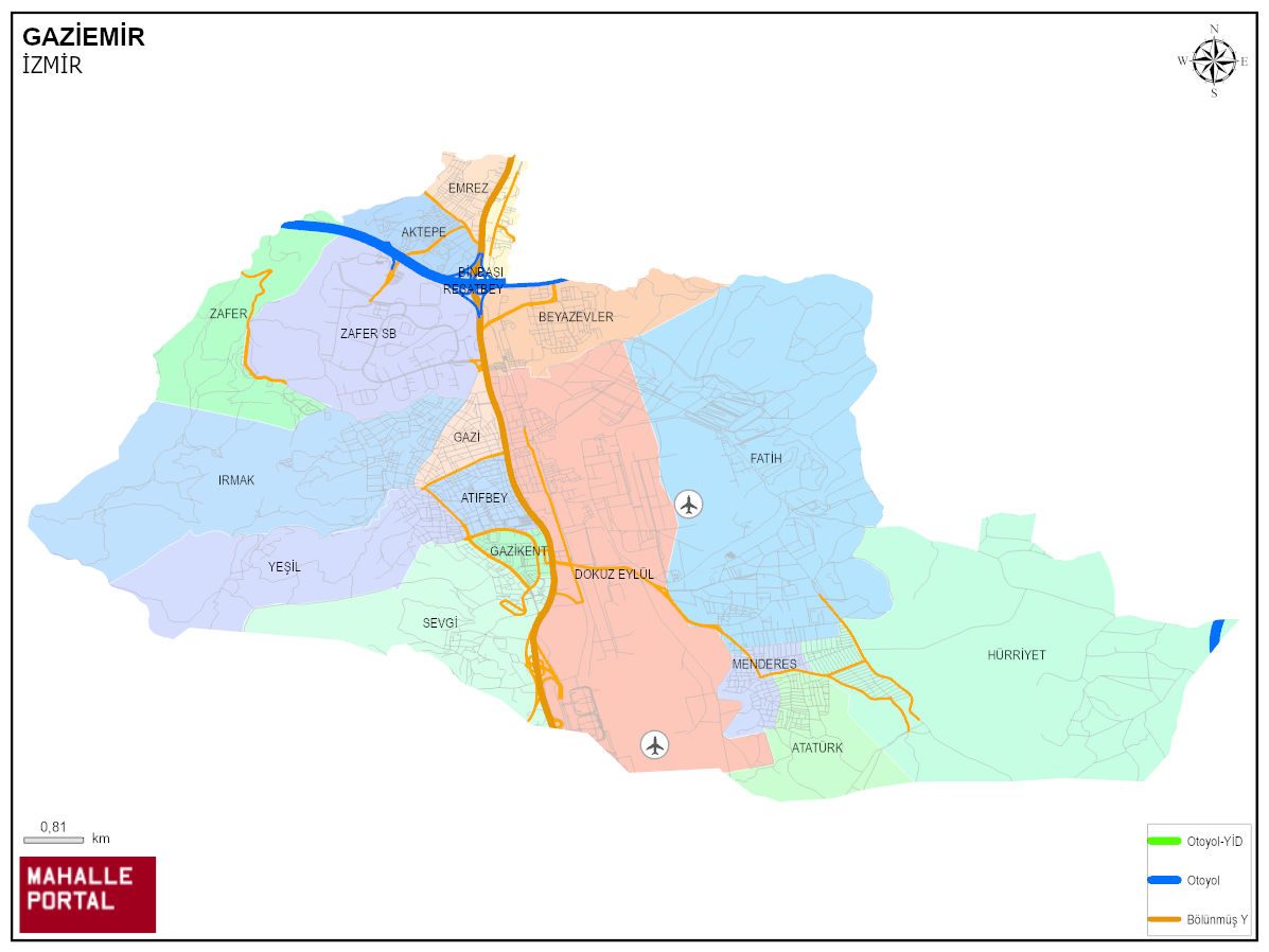 GAZİEMİR Mahalle Köy Haritası | İlçe Mahalleleri ve Köy Sınırları