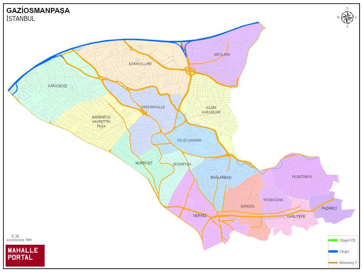 GAZİOSMANPAŞA Mahalle Köy Haritası | İlçe Mahalleleri ve Köy Sınırları