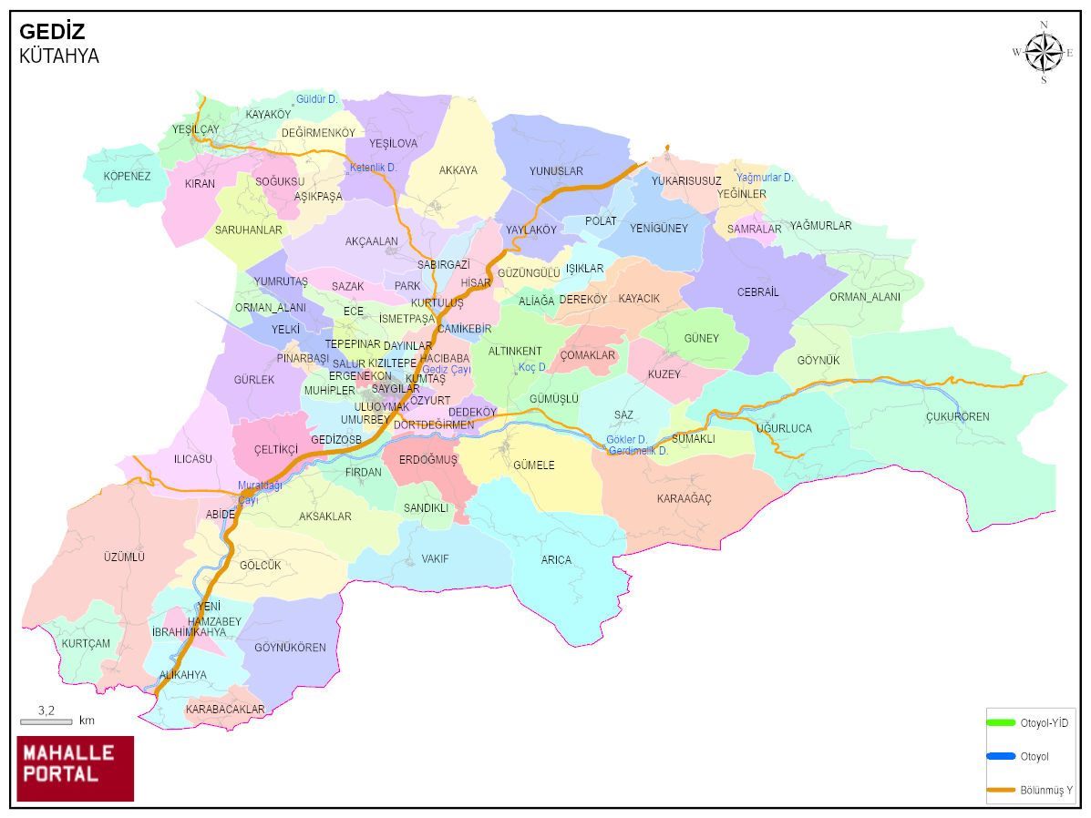 GEDİZ Mahalle Köy Haritası | İlçe Mahalleleri ve Köy Sınırları