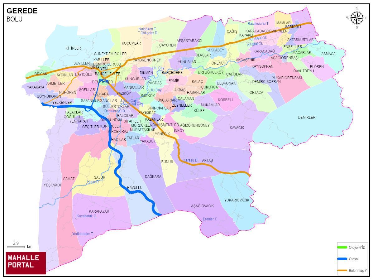GEREDE Mahalle Köy Haritası | İlçe Mahalleleri ve Köy Sınırları
