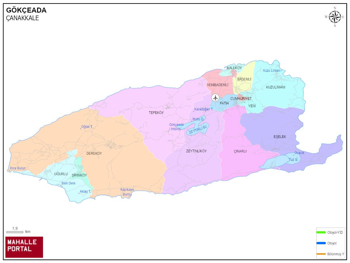 GÖKÇEADA Mahalle Köy Haritası | İlçe Mahalleleri ve Köy Sınırları