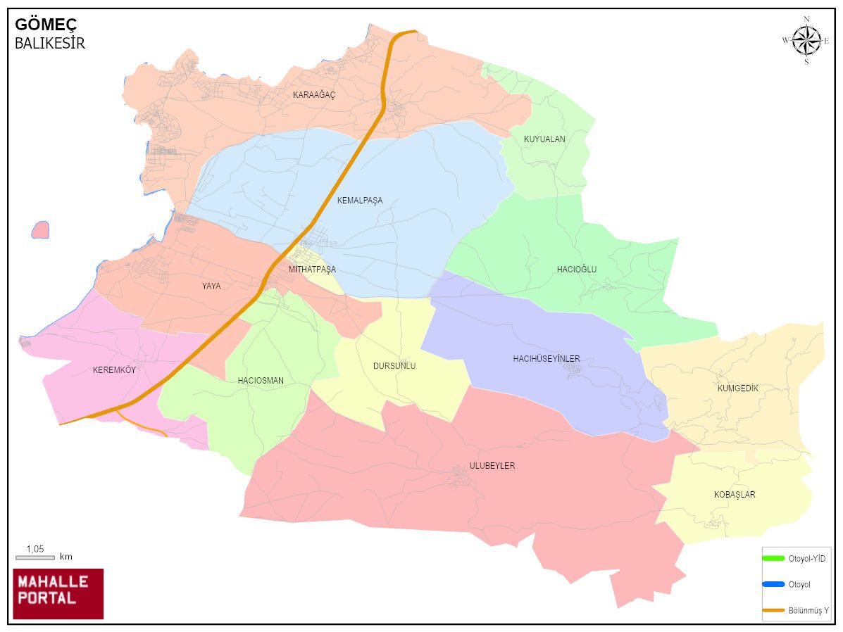 GÖMEÇ Mahalle Köy Haritası | İlçe Mahalleleri ve Köy Sınırları