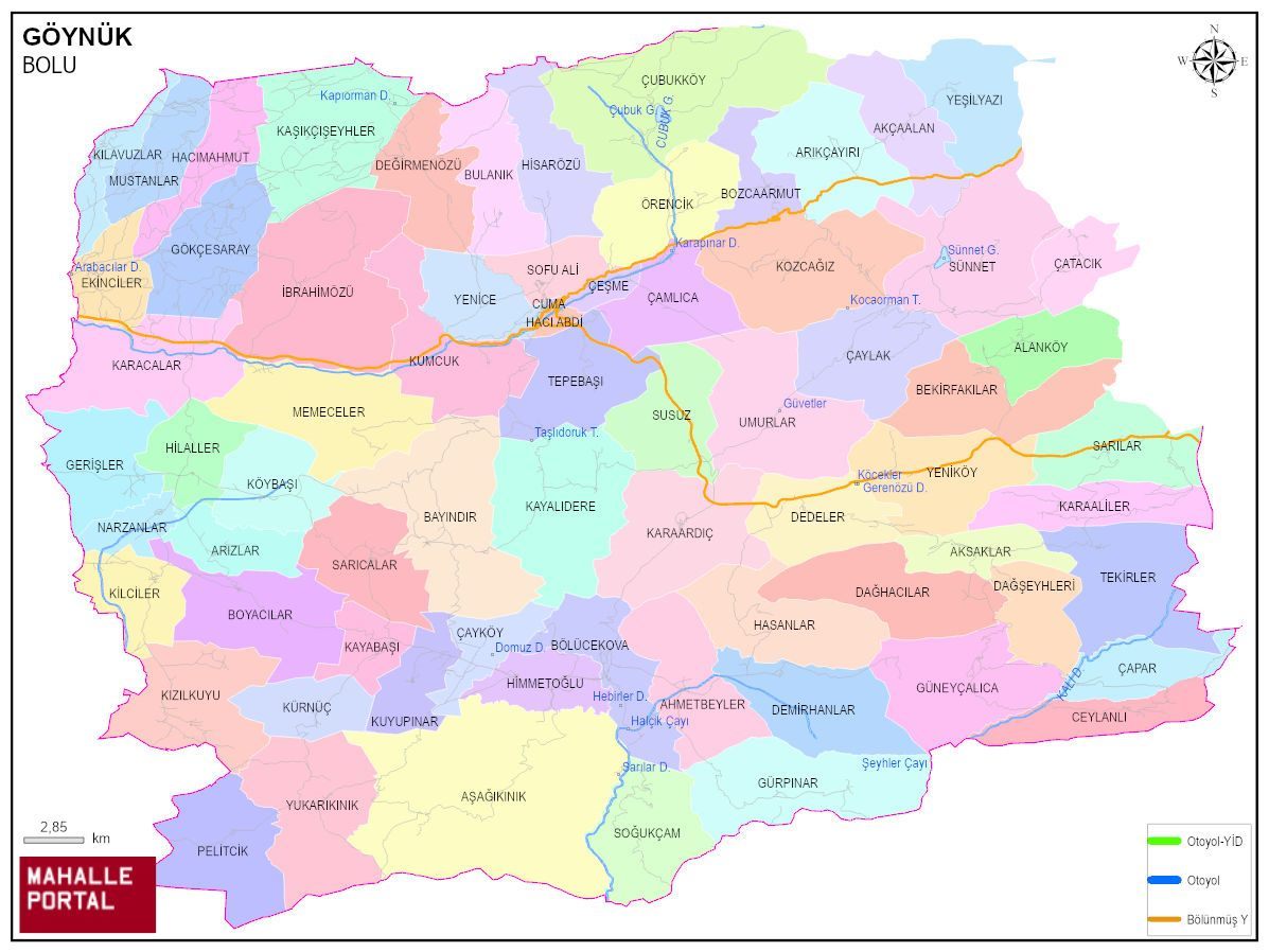 GÖYNÜK Mahalle Köy Haritası | İlçe Mahalleleri ve Köy Sınırları