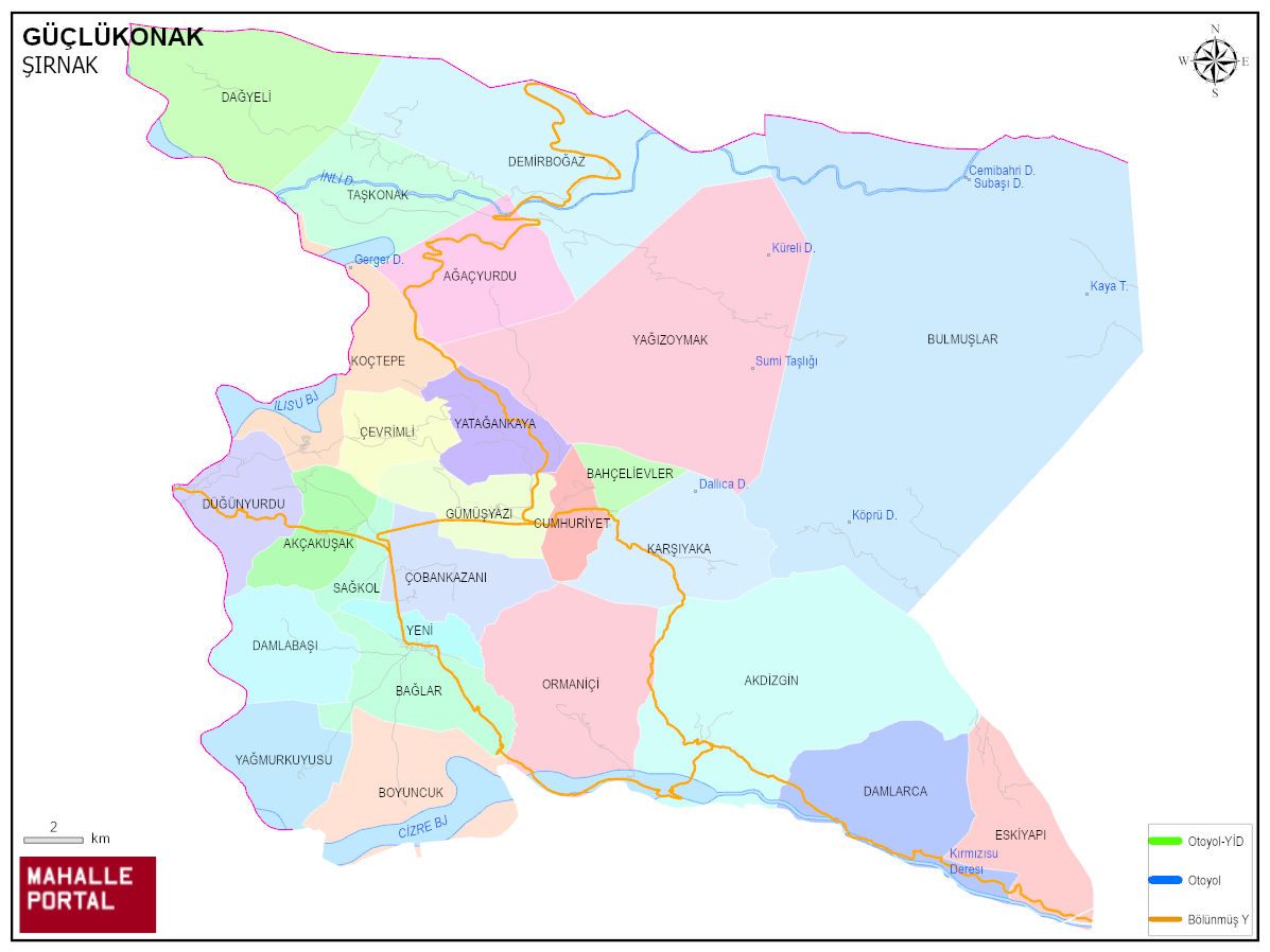 GÜÇLÜKONAK Mahalle Köy Haritası | İlçe Mahalleleri ve Köy Sınırları