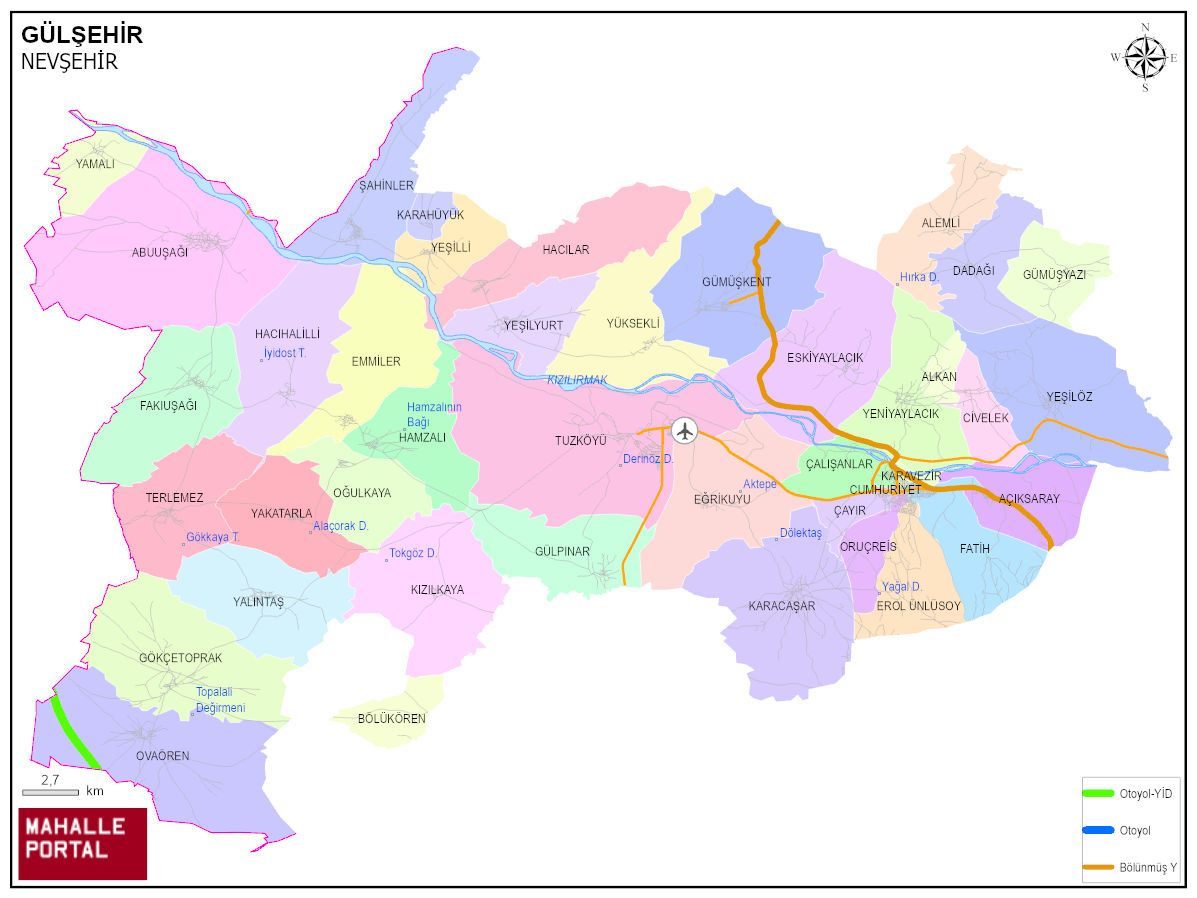 GÜLŞEHİR Mahalle Köy Haritası | İlçe Mahalleleri ve Köy Sınırları