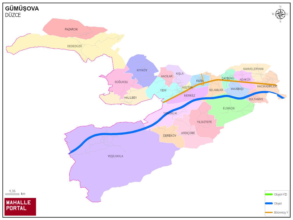 GÜMÜŞOVA Mahalle Köy Haritası | İlçe Mahalleleri ve Köy Sınırları