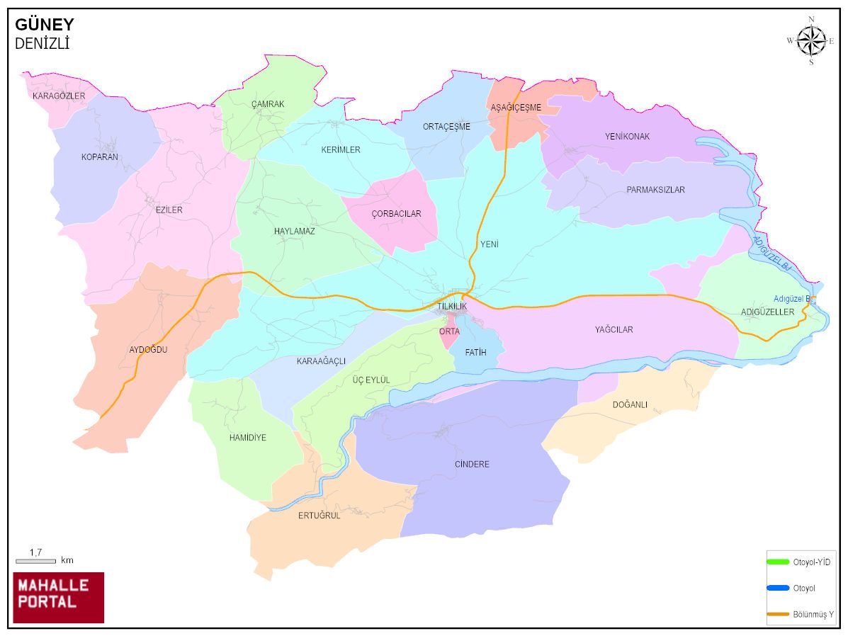 GÜNEY Mahalle Köy Haritası | İlçe Mahalleleri ve Köy Sınırları