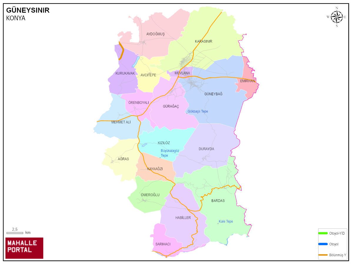 GÜNEYSINIR Mahalle Köy Haritası | İlçe Mahalleleri ve Köy Sınırları