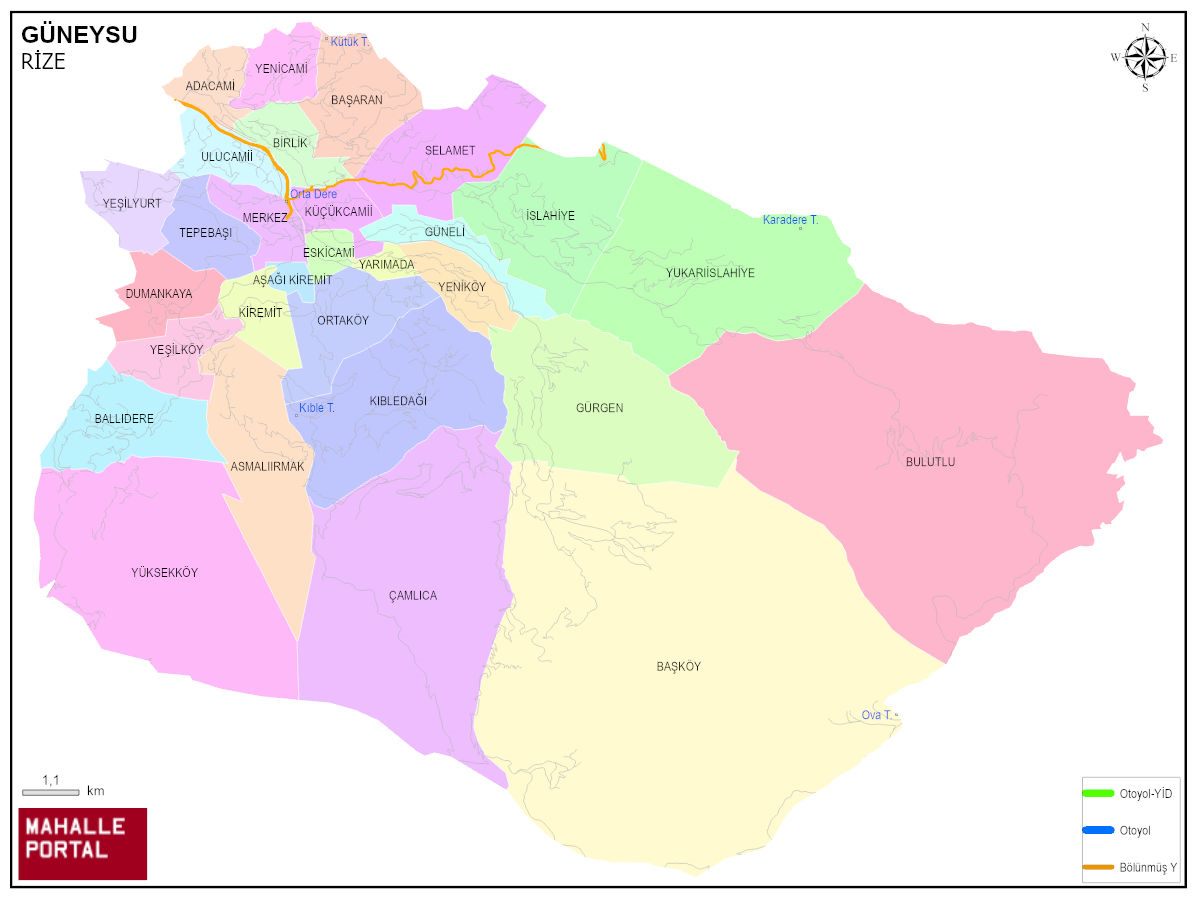 GÜNEYSU Mahalle Köy Haritası | İlçe Mahalleleri ve Köy Sınırları