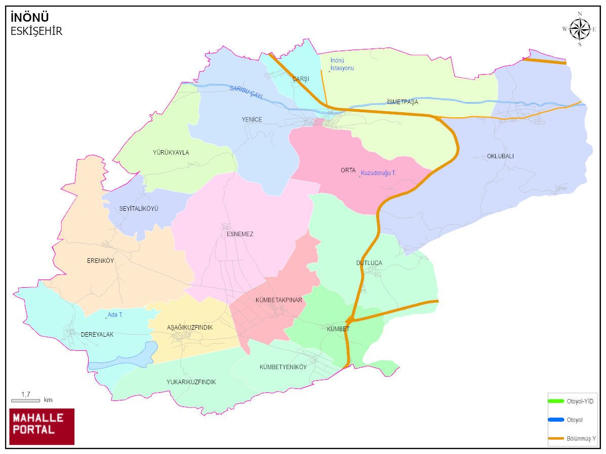 İNÖNÜ Mahalle Köy Haritası | İlçedeki Tüm Mahalle ve Köyler