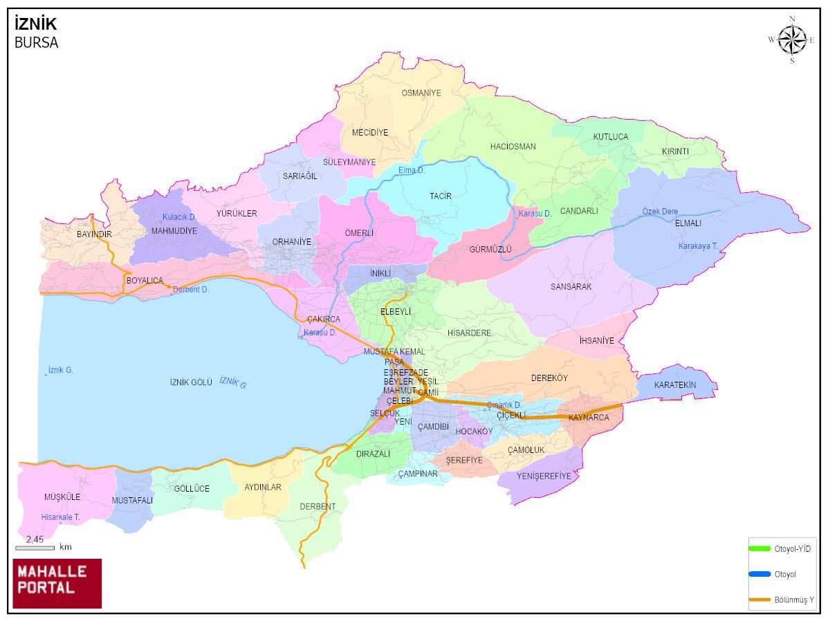 İZNİK Mahalle Köy Haritası | İlçedeki Tüm Mahalle ve Köyler